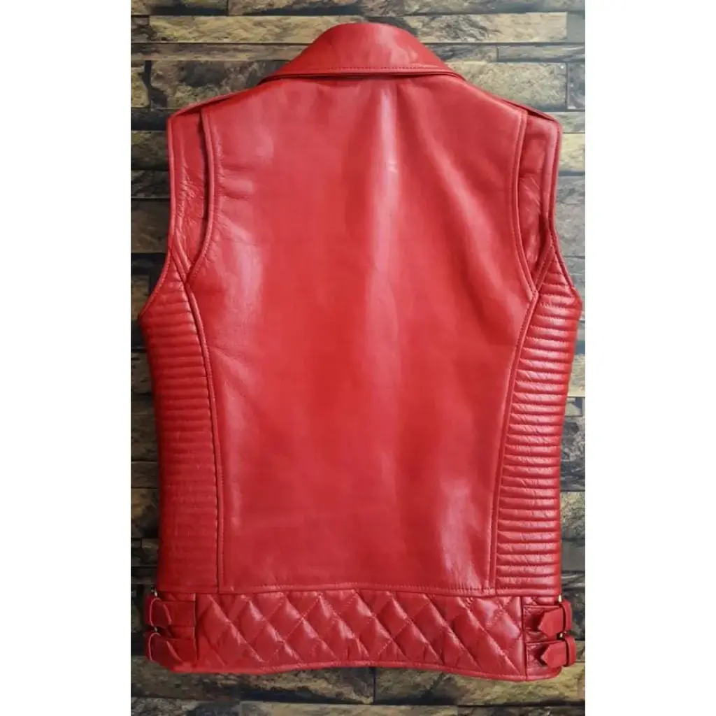 Men's Red Leather Biker Vest 