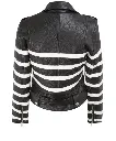 Women's Black and White Striped Leather Biker Jacket