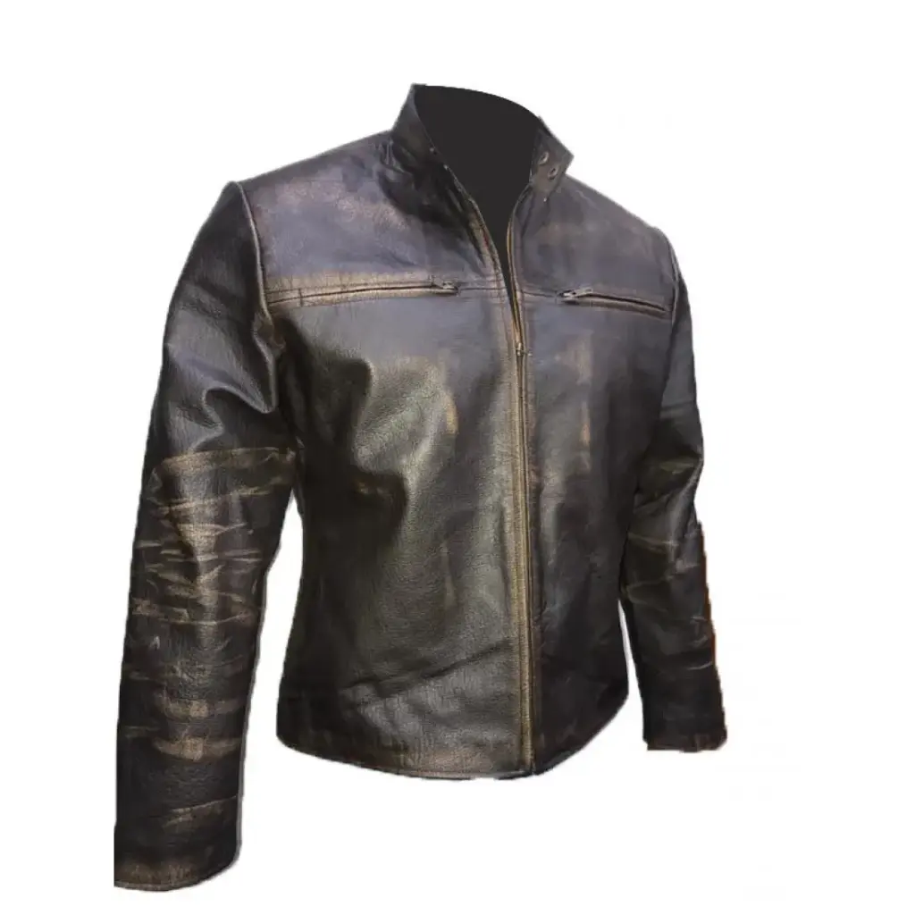 New Men's Vintage Biker Retro Motorcycle Cafe Racer Distressed Leather Jacket