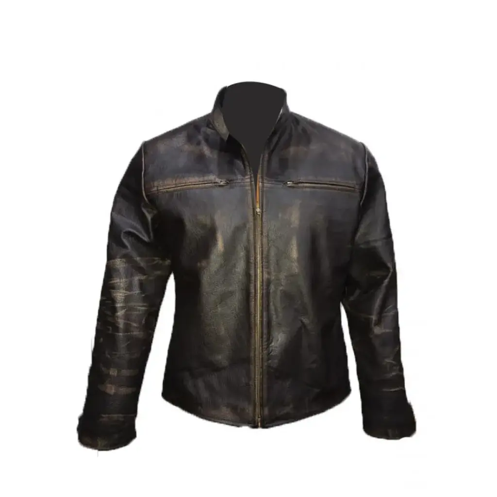 New Men's Vintage Biker Retro Motorcycle Cafe Racer Distressed Leather Jacket