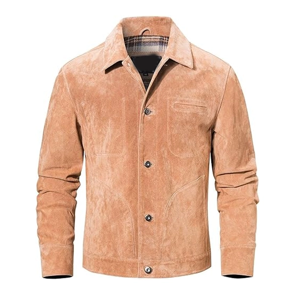Men's Suede Leather Beige Jacket