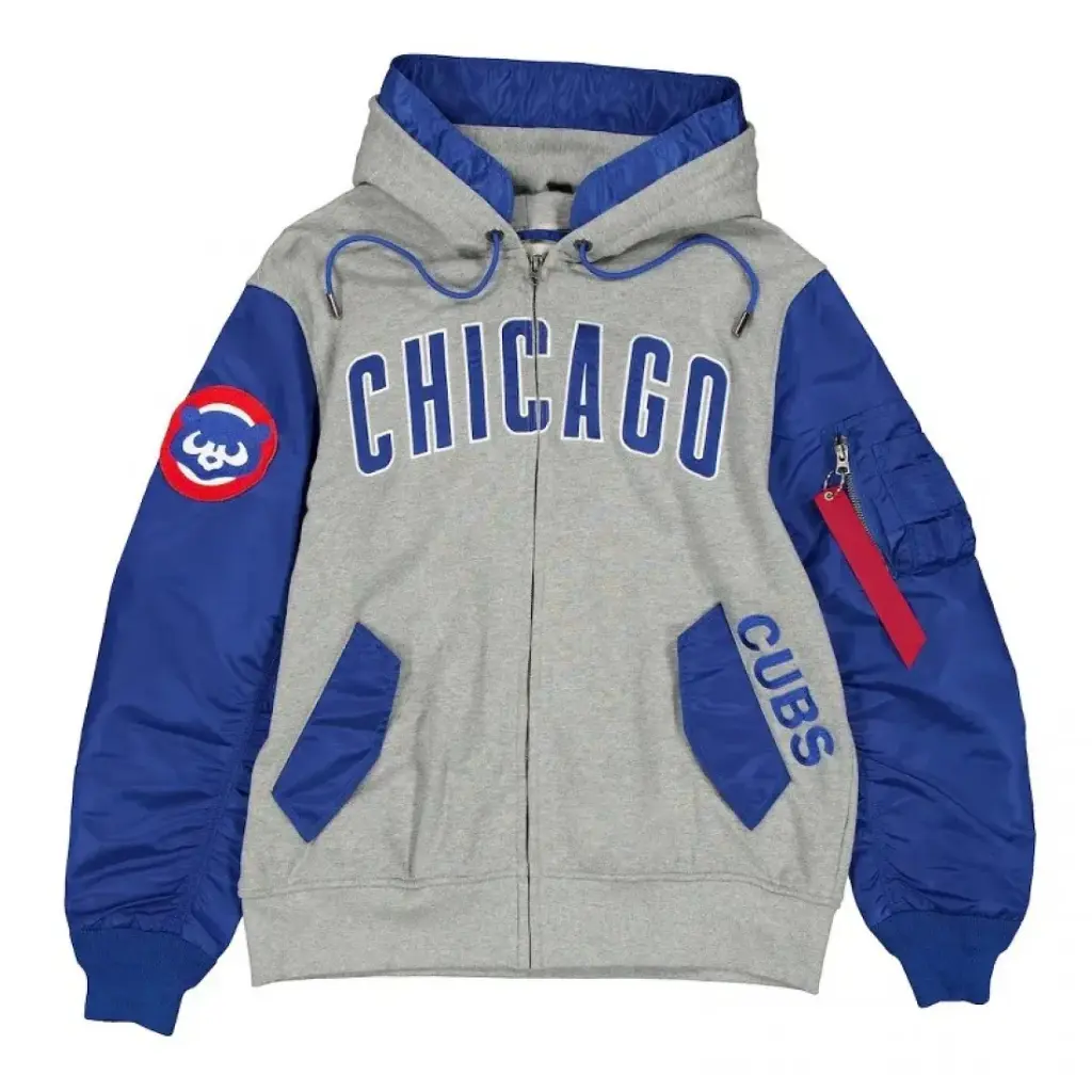 Full-Zip Heather Chicago Cubs Gray/Royal Blue Hoodie Jacket