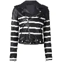 Women's Black and White Striped Leather Biker Jacket